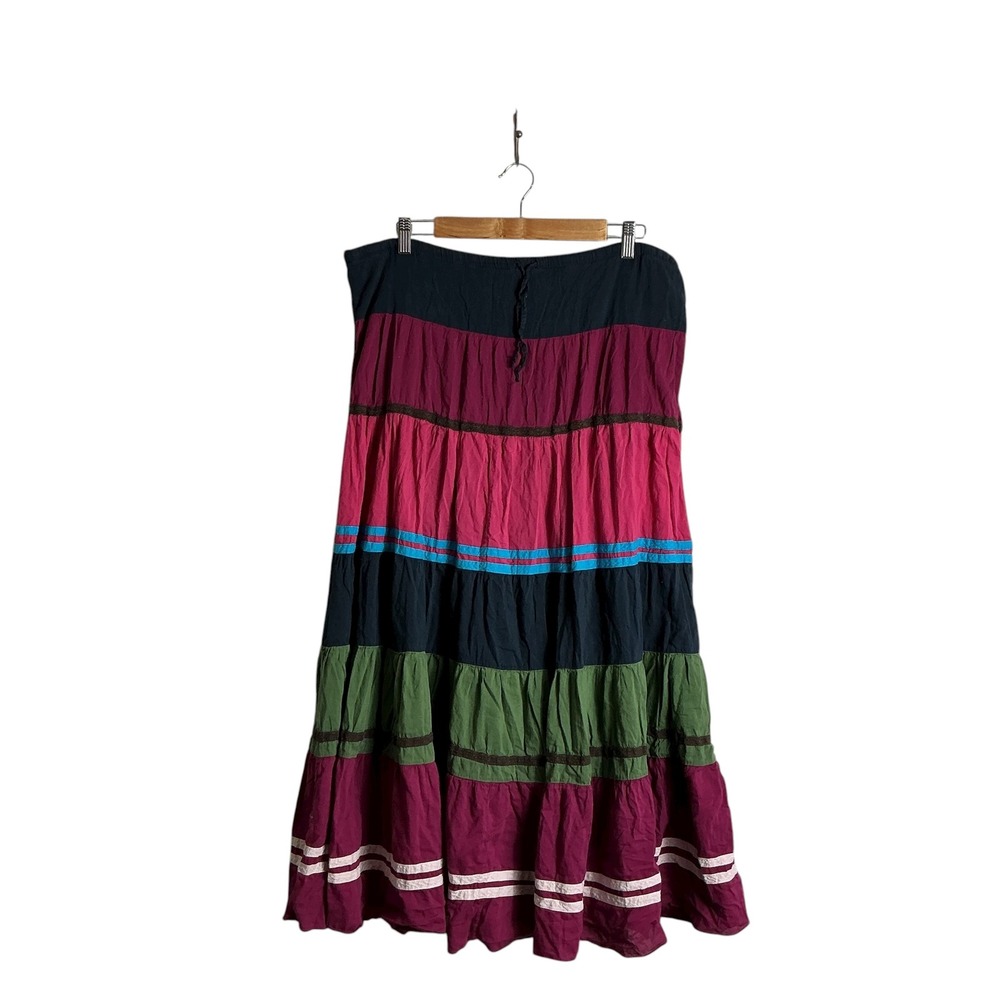 Candies‎ Vintage Medium Tiered Colorblock Lavender Detail Midi Skirt Boho Y2K